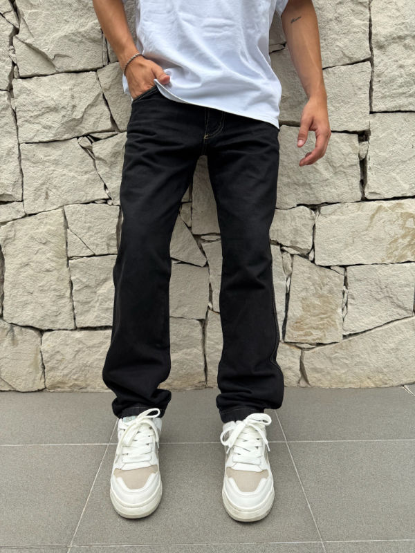 Reverie pantalón oxford negro con costuras beige